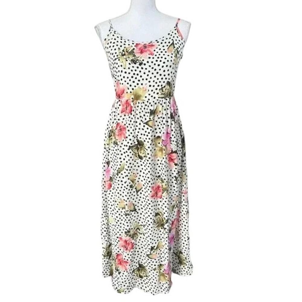 Stillwater Floral Polka Dot Open Back Maxi Dress M NWT Side Slit Pockets Boho - Picture 2 of 10